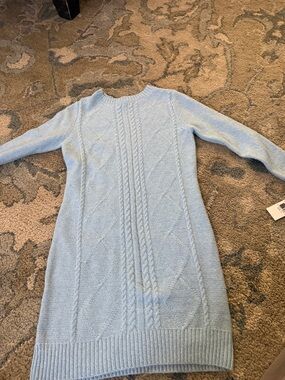 Cozy Light Blue Cable-Knit Long Sleeve Dress